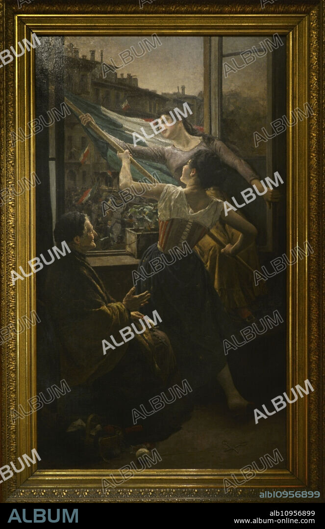 CARLO STRAGLIATI (1868-1925). ITALIAN ARTIST.. Historia de Italia. Cinco Jornadas de Milán. Sublevación de los ciudadanos de Milán contra la ocupación austriaca. Tuvo lugar entre el 18 y el 22 marzo de 1848. "Episodio de las Cinco Jornadas de Milán en piazza Sant' Alessandro", por Carlo Stragliati (1868-1925). Oleo sobre lienzo, finales del siglo XIX. Museo del Risorgimento. Milán. Italia.