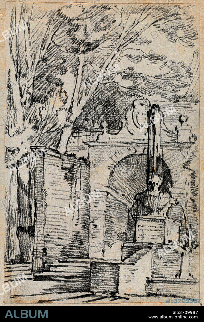 JOSEPH-MARIE VIEN. Fountain of Pomona in the Gardens of the Villa d'Este, Tivoli. Dated: 1744/1750. Dimensions: sheet: 18.1 x 11.8 cm (7 1/8 x 4 5/8 in.)  page size: 42.5 x 27.7 cm (16 3/4 x 10 7/8 in.). Medium: graphite on laid paper.