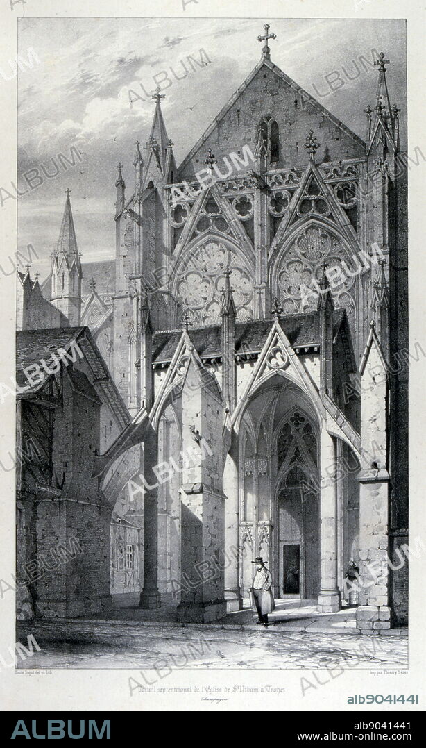 Drawing of the Basilique Saint-Urbain de Troyes (Basilica of Saint Urban of Troyes), formerly the Eglise Saint-Urbain, is a massive medieval church in the city of Troyes, France. It was a collegial church, endowed in 1262 by Pope Urban IV. It is a classic example of late 13th century Gothic architecture.