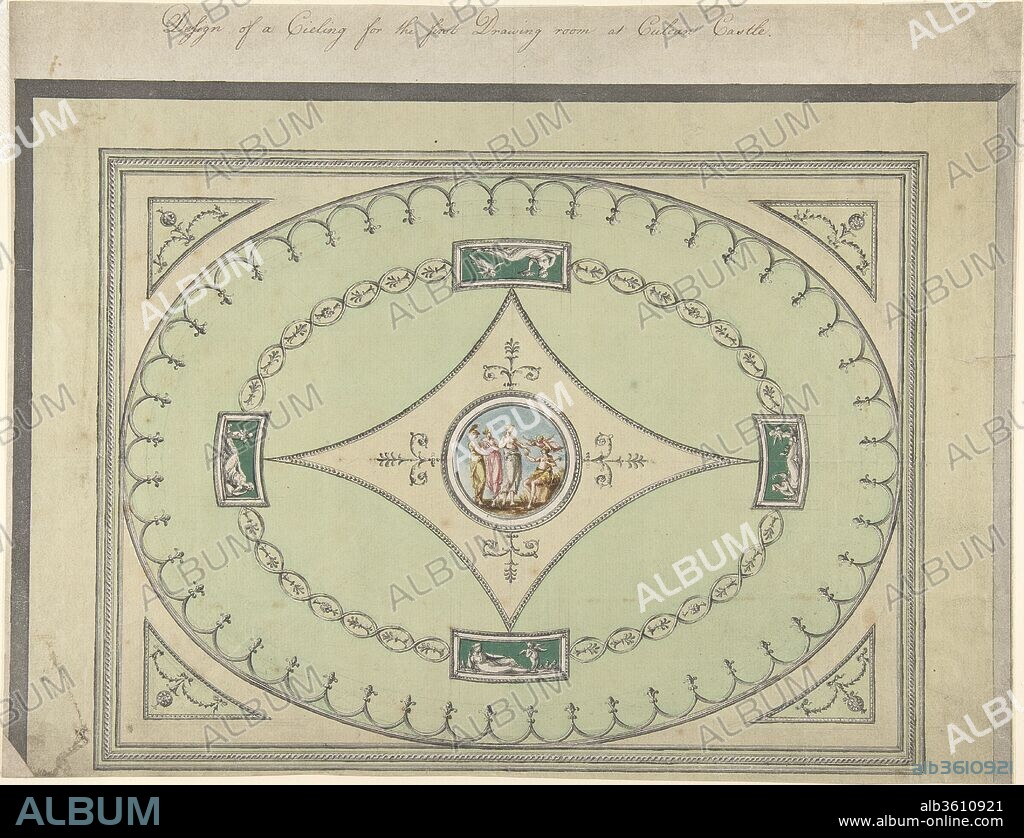 Design for a Ceiling for the First Drawing Room at Culzean Castle, Ayrshire. Artist: Robert Adam (British, Kirkcaldy, Scotland 1728-1792 London). Dimensions: sheet: 13 9/16 x 17 in. (34.4 x 43.2 cm). Date: 1779-82.