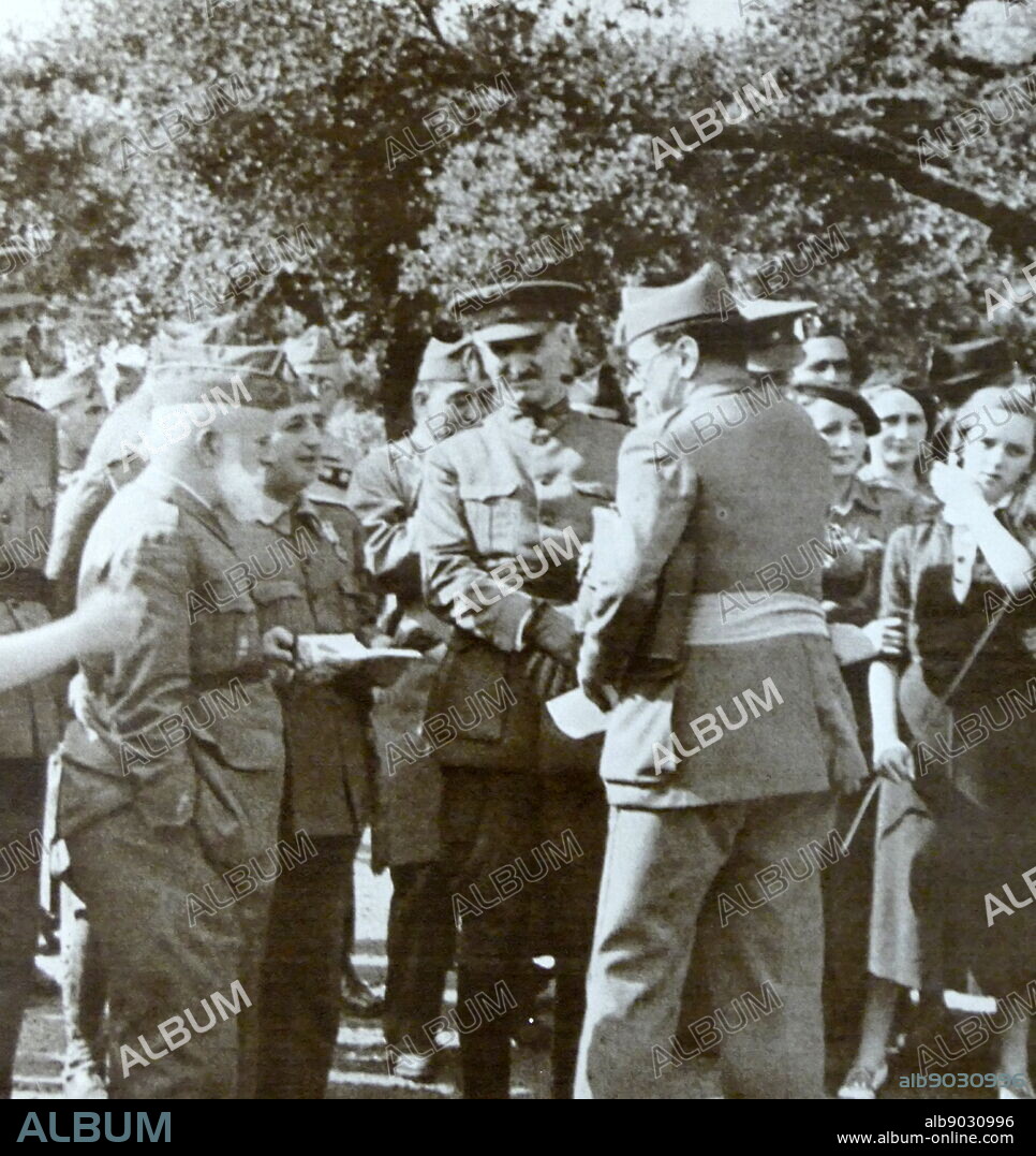 Spanish Civil War nationalist Generals Miguel Cabanellas, Francisco Franco, Queipo de Llano meeting in 1937.