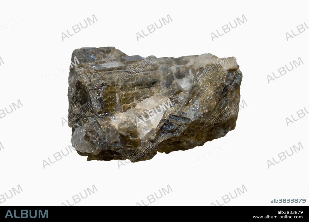 Crystals of idocrase, also known as vesuvianite, in rock from Sanford, Maine, USA.