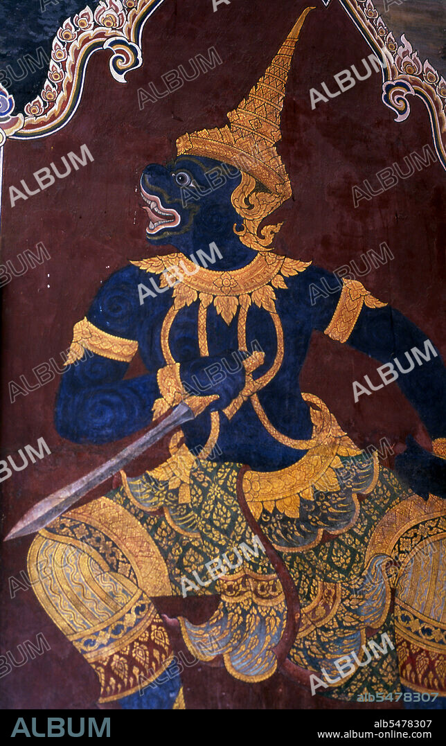 The Ramayana is a story as old as time and - at least in the Indian subcontinent and across much of Southeast Asia - of unparalleled popularity. More than two thousand three hundred years ago the scholar-poet Valmiki sat down to write his definitive epic of love and war. The poem Valmiki composed is styled the Ramayana, or 'Romance of Rama' in Sanskrit. In its present form, the Sanskrit version consists of some 24,000 couplets divided into seven books. The Ramakien is the Thai version of this epic and has an important influence on Thai literature, art and drama. It is regarded as the National Epic of Thailand. Wat Phra Kaew (Temple of the Emerald Buddha); full official name Wat Phra Si Rattana Satsadaram is regarded as the most sacred Buddhist temple in Thailand. It is located within the precincts of the Grand Palace. The Grand Palace served as the official residence of the Kings of Thailand from the 18th century onwards. Construction of the Palace began in 1782, during the reign of King Rama I, when he moved the capital across the river from Thonburi to Bangkok.