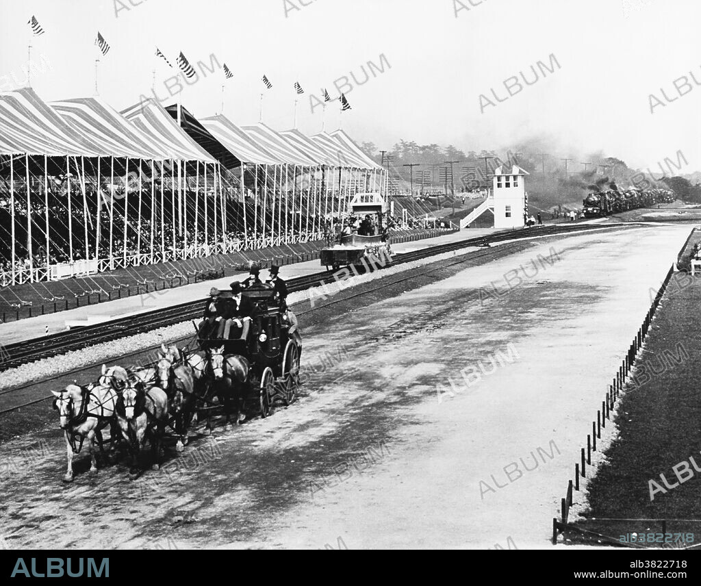 Grandstand at the "Fair of the Iron Horse," a huge railroad exhibit that was held in 1927 outside Baltimore, Maryland.