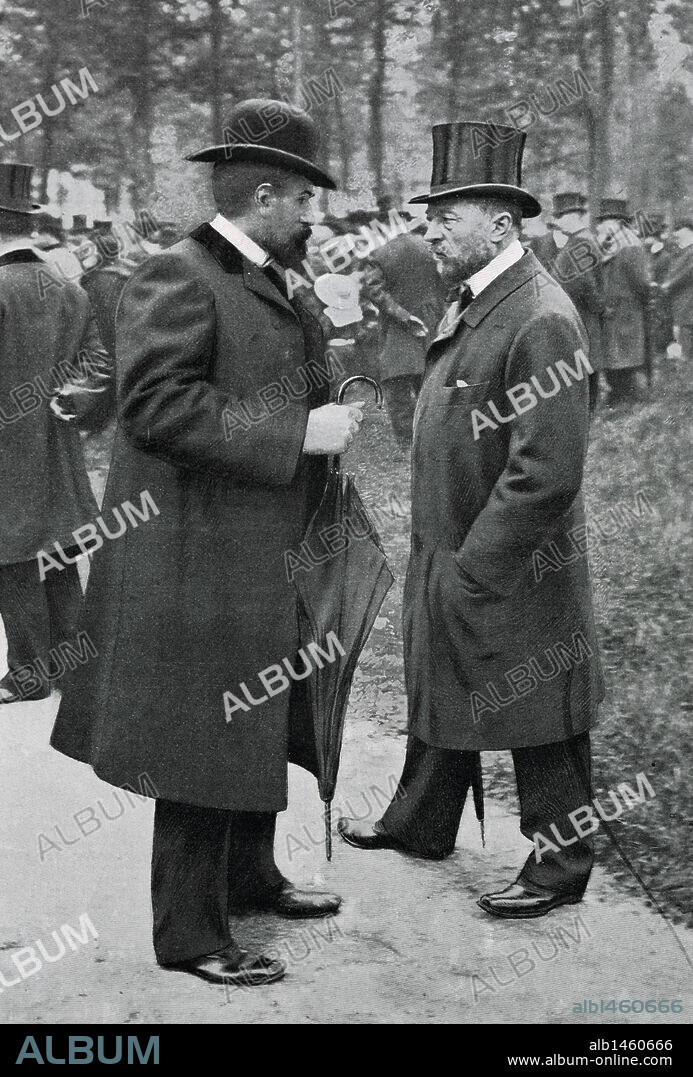 Emil Adolf von Behring (1854-1917). German bacteriologist. Nobel Prize in Physiology and Medicine, 1901. Meeting at the Park of the Sanatory of Montigny between Dr. Behring and Dr. Louis Martin during the International Congress on Tuberculosis, 1905. Library of Catalonia. Barcelona. Spain.