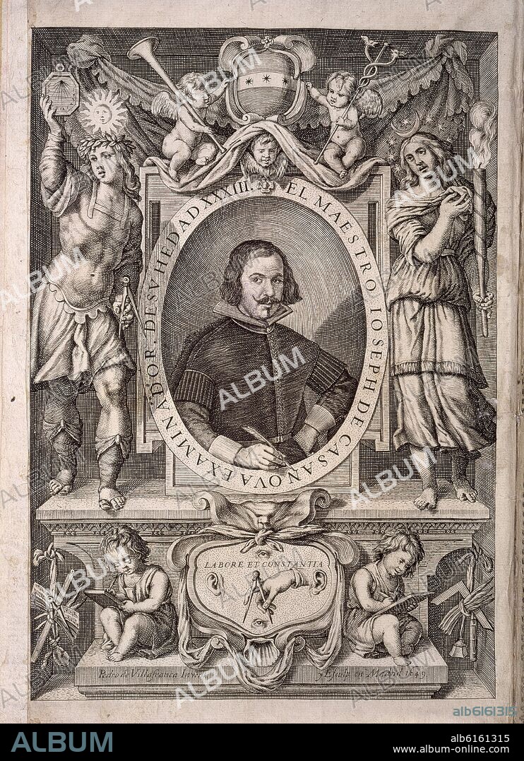 JOSE CASANOVA (1613-1692). ARTE DE ESCRIBIR DE TODAS FORMAS DE LETRAS - RETRATO DE JOSE CASANOVA - CALIGRAFO - SIGLO XVII - GRABADO POR PEDRO DE VILLAFRANCA.