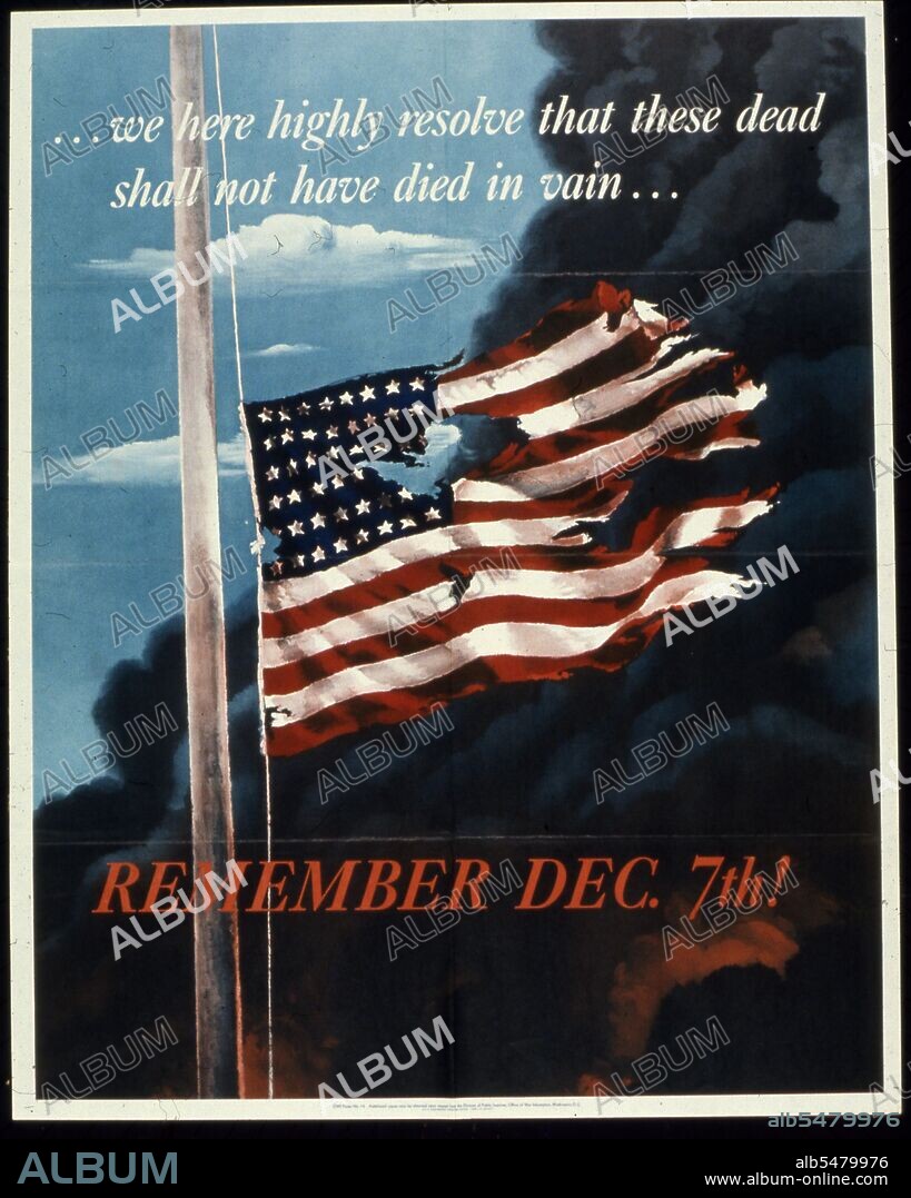 'Remember Dec. 7th' poster by Allen Saalburg sought to use the shock of the Pearl Harbor attack to mobilize Americans support the war effort, Office of War Information, 1942.