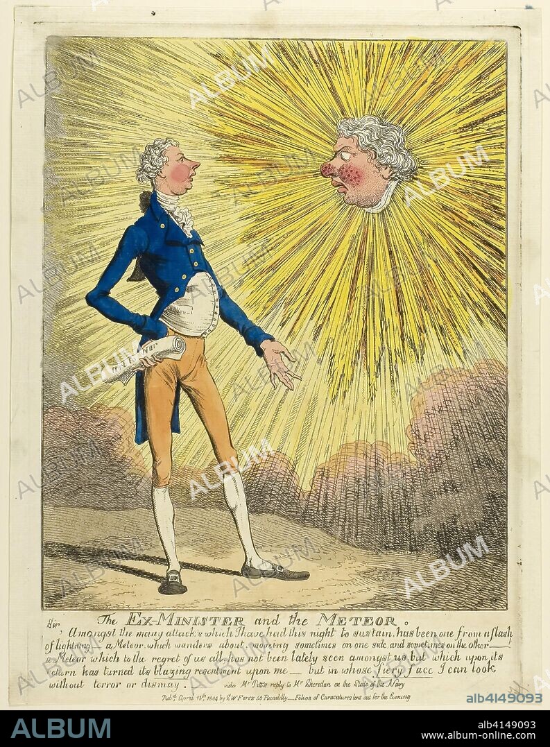 The Ex-Minister and the Meteor. Charles WIlliams (English, active 1797-1830); published by S. W. Fores (English, active 1785-1825). Date: 1804. Dimensions: 288 × 240 mm (image); 343 × 250 mm (plate); 353 × 267 mm (sheet). Hand-colored etching on ivory laid paper. Origin: England.