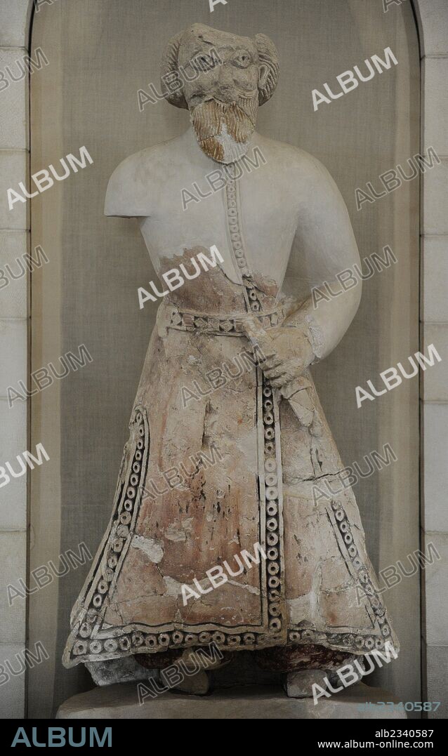 Hisham's Palace. 8th century AD. Khirbat al-Mafjar, near Jericho. Was built by Waild Ibn Yazid in 734 AD, during the reign of Caliph Hisham Ibn Abdelmalik (724-743 AD). Human figure sculpture. Stucco. Rockefeller Archaeological Museum. Jerusalem. Israel.