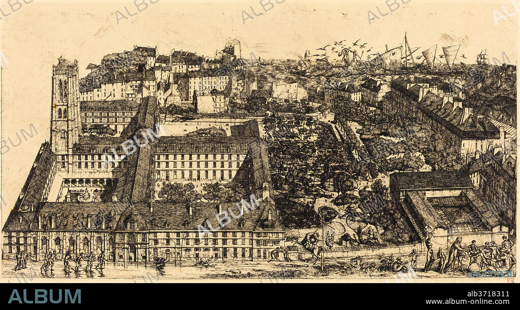 CHARLES MERYON. Collège Henri IV, Paris, ou Lycée Napoléon (Henry IV College or Napoleon School, Paris). Dated: 1864. Medium: etching.