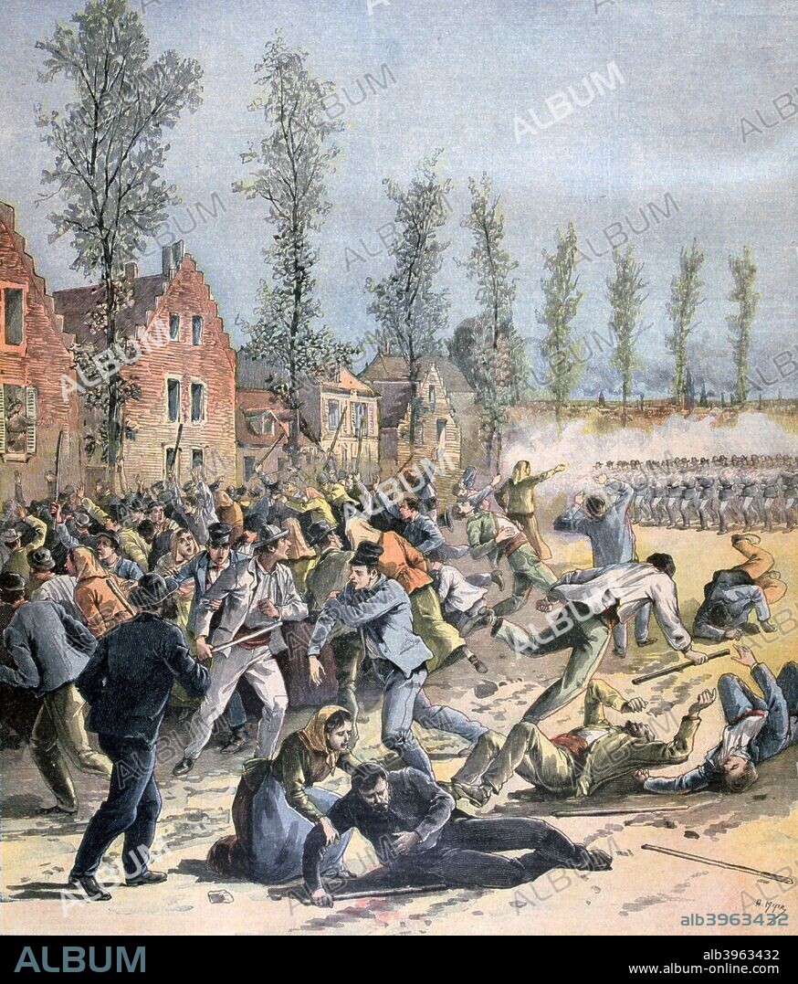 Rioting in Mons, Belgium, 1893. A print from the Le Petit Journal, 6th June 1893.