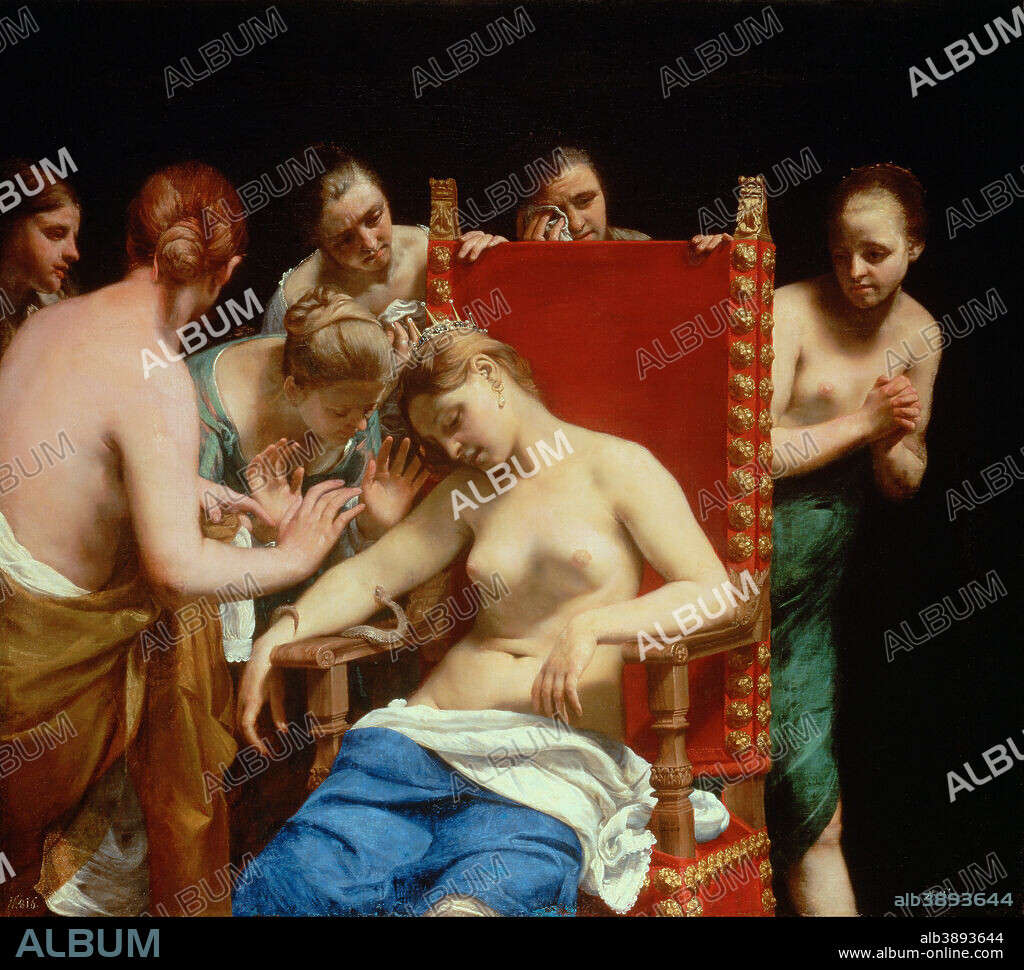 GUIDO CAGNACCI, CALLED GUIDO CANLASSI. The Death of Cleopatra. Date/Period: 1659 - 1663. Painting. Oil on canvas. Height: 1,400 mm (55.11 in); Width: 1,593 mm (62.71 in).