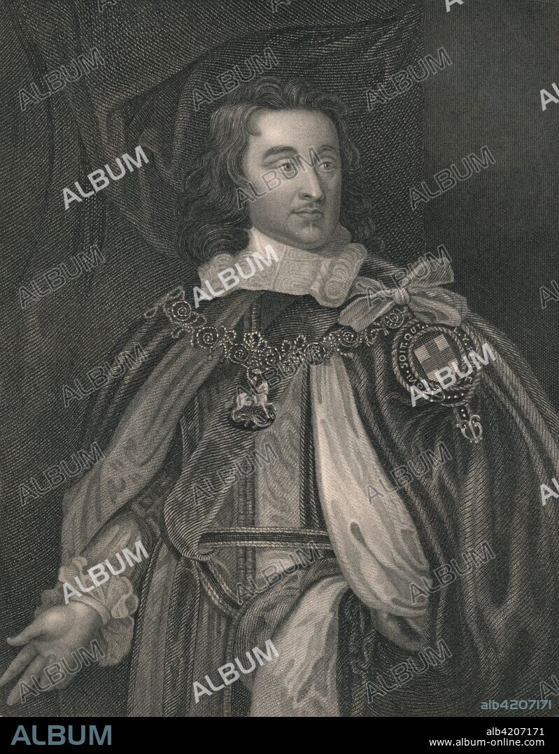 'George Monk, Duke of Albemarle', (early-mid 19th century). Portrait of George Monck, Duke of Albemarle, English soldier. Monck (1608-1670) supported the Commonwealth cause in the English Civil Wars from 1644, but was instrumental in the restoration of Charles II in 1660. 'From the original of Sir P. Lely in the Town Hall, Exeter'. [The London Printing and Publishing Company, London].