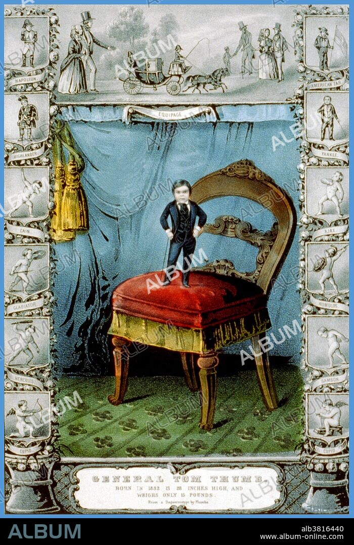 Charles Sherwood Stratton (January 4, 1838 - July 15, 1883), "General Tom Thumb", was an American dwarf performer. P.T. Barnum, a distant relative (half fifth cousin, twice removed), heard about Stratton and after contacting his parents, taught the boy how to sing, dance, mime, and impersonate famous people. Barnum took young Stratton on a tour of Europe, making him an international celebrity. His marriage with a little person, Lavinia Warren, became front-page news. The wedding took place at Grace Episcopal Church and the wedding reception was held at the Metropolitan Hotel. The best man at the wedding was Commodore Nutt, another dwarf performer in Barnum's employ. Following the wedding, the couple was received by President Lincoln at the White House. Under Barnum's management, Stratton became a wealthy man. He owned houses, a steam yacht, and he had a wardrobe of fine clothes. When Barnum got into financial difficulty, Stratton bailed him out. Later, they became business partners. Stratton made his final appearance in 1878. He died unexpectedly of a stroke in 1883, at the age of 45. Over 20,000 people attended the funeral.