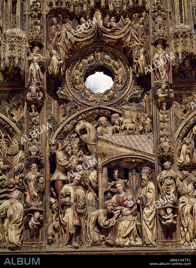 HANS SUABIA / PERE JOAN. RETABLO MAYOR REALIZADO EN ALABASTRO POLICROMADO - SIGLO XV - GOTICO.