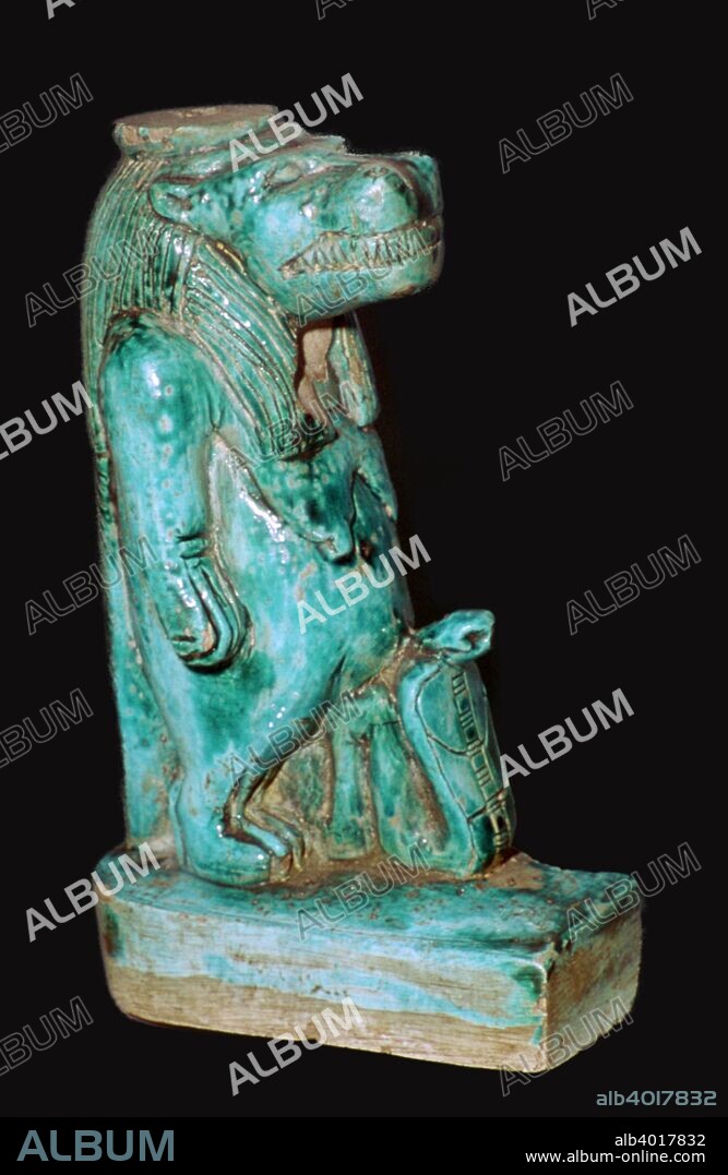 Faience statuette of the Egyptian hippopotamus-headed goddess Tauret.
