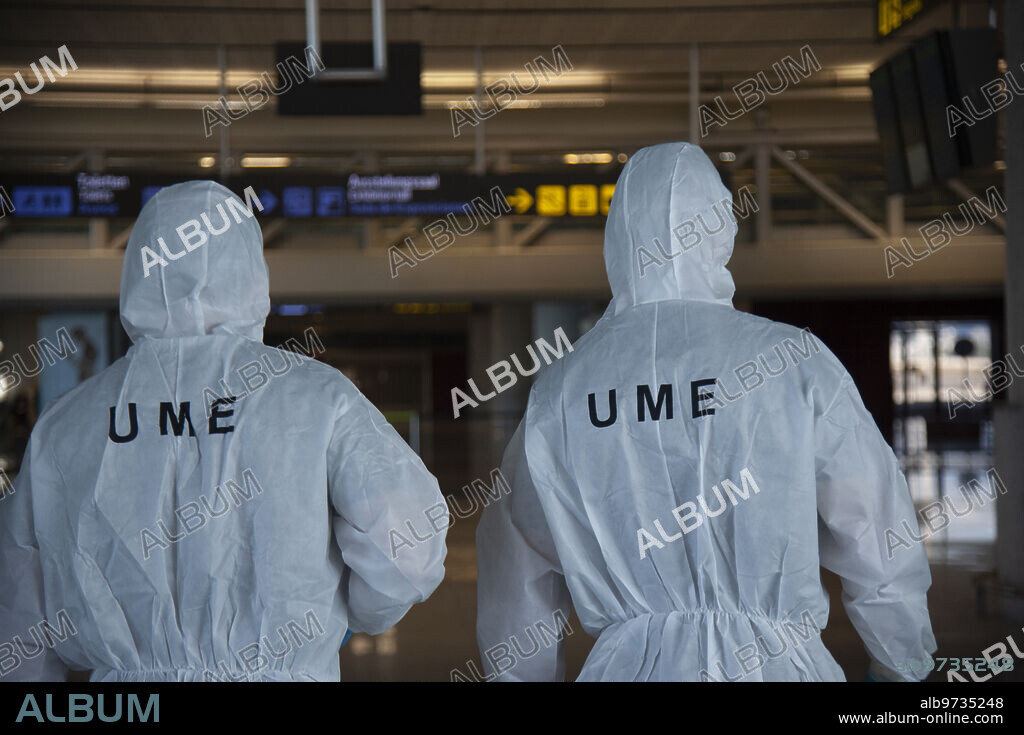 Málaga, 15/03/2020. Desinfección por la UME del aeropuerto de Málaga a consecuencia del coronavirus, tras la entrada en vigor del estado de alarma. Foto: Francis Silva ARCHSEV.