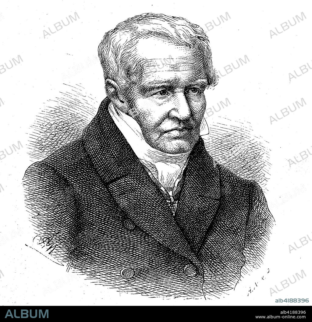 Portrait of Friedrich Wilhelm Heinrich Alexander von Humboldt, 14 September 1769 - 6 May 1859, was a Prussian geographer, naturalist, explorer and influential proponent of Romantic philosophy and science, Germany, digital improved reproduction of a woodcut publication from the year 1888.