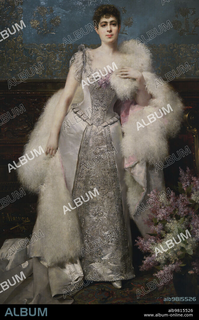 FRANCISCO MASRIERA Y MANOVENS (1806-1857). SPANISH ARTIST.. Francisca Aparicio Mérida (1858-1943). Primera Dama de Guatemala durante el mandato de su esposo, Justo Rufino Barrios. Marquesa de Vistabella. Retrato de Francisca Aparicio Mérida, marquesa de Vistabella, 1892, por Francisco Masriera y Manovens (1806-1857). Oleo sobre lienzo, 251 x 151 cm. Museo del Prado. Madrid. España.