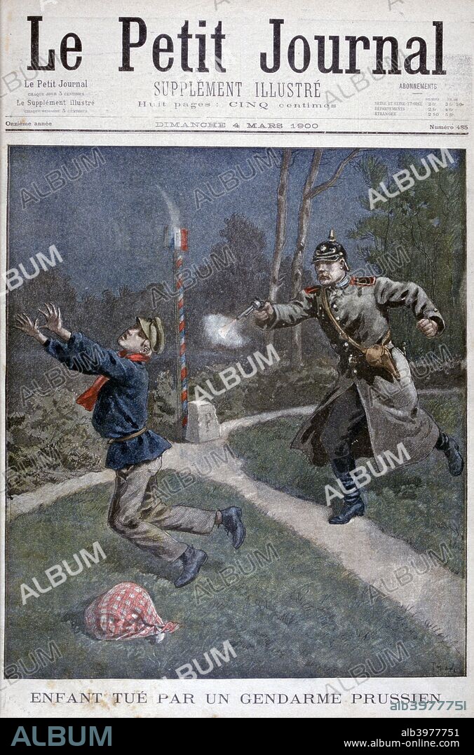 A boy shot by a Prussian gendarme escaping from a correctional facility, 1900. An illustration from Le Petit Journal, 4th March 1900.