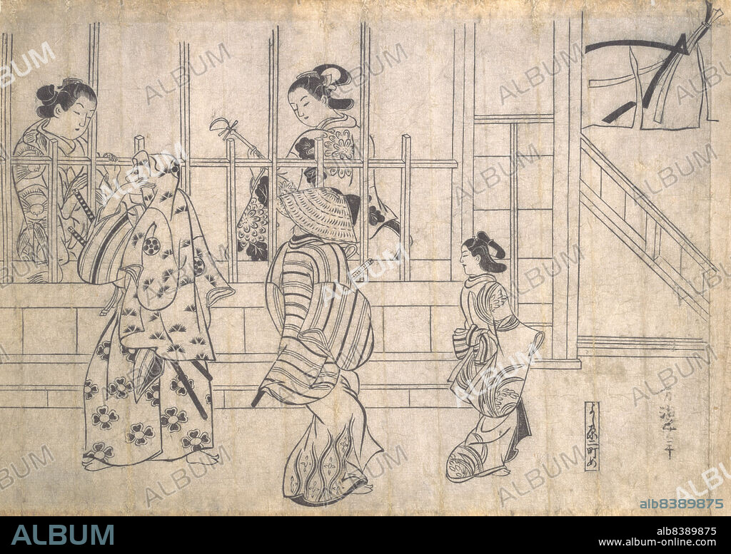 HISHIKAWA MORONOBU. Street Scene in Yoshiwara, late 17th century.