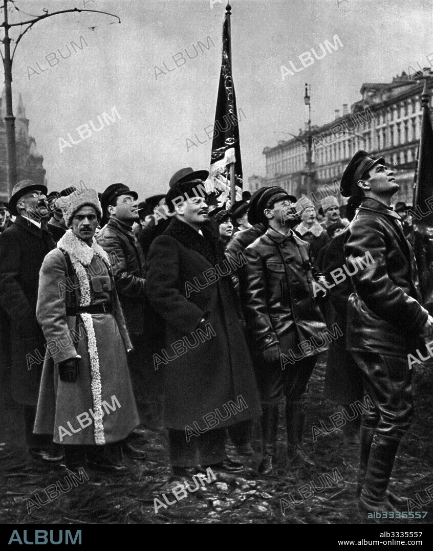 ANONYMOUS. Vladimir Lenin and Yakov Sverdlov at the Marx and Engels monument dedication on Nevember 7, 1918.