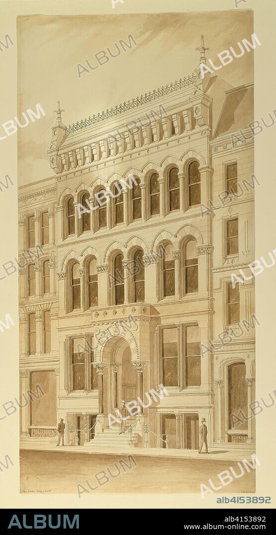 DRAKE AND WIGHT CARTER. Lenox Building, Chicago, Illinois, Perspective. Carter, Drake and Wight (American, 1871-1873); Peter Bonnett Wight (American, 1838-1925); John Wellborn Root (American, 1850-1891). Date: 1872. Dimensions: 51.2 × 25 cm (20 3/16 x 9 7/8 in.). Ink and wash on paper. Origin: Washington Street, 59 West.