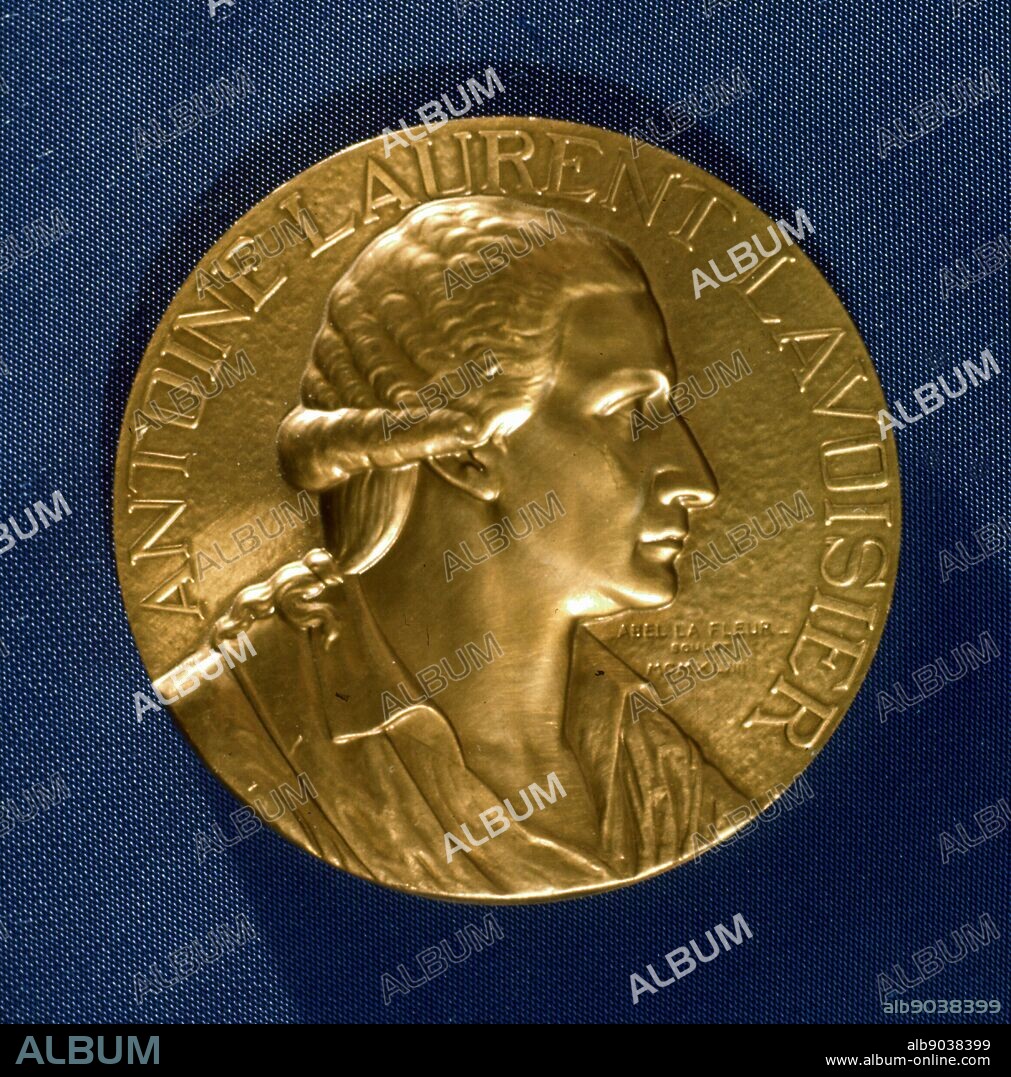 Antoine Laurent Lavoisier (1743-1794) French chemist. Among other achievements, he was one of the discoverers of oxygen, and established the laws of chemical combination. He improved the manufacture of gunpowder when director of government powder mills. He was guillotined during the French Revolution. Obverse of a commemorative medal.