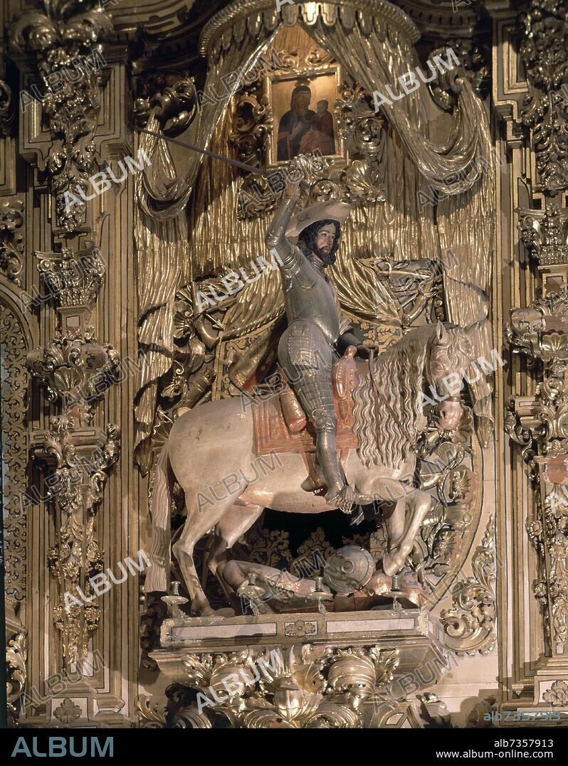 ALONSO DE MENA. SANTIAGO ECUESTRE EN EL RETABLO DE SANTIAGO MATAMOROS - 1640 - ESCULTURA BARROCA ESPAÑOLA.