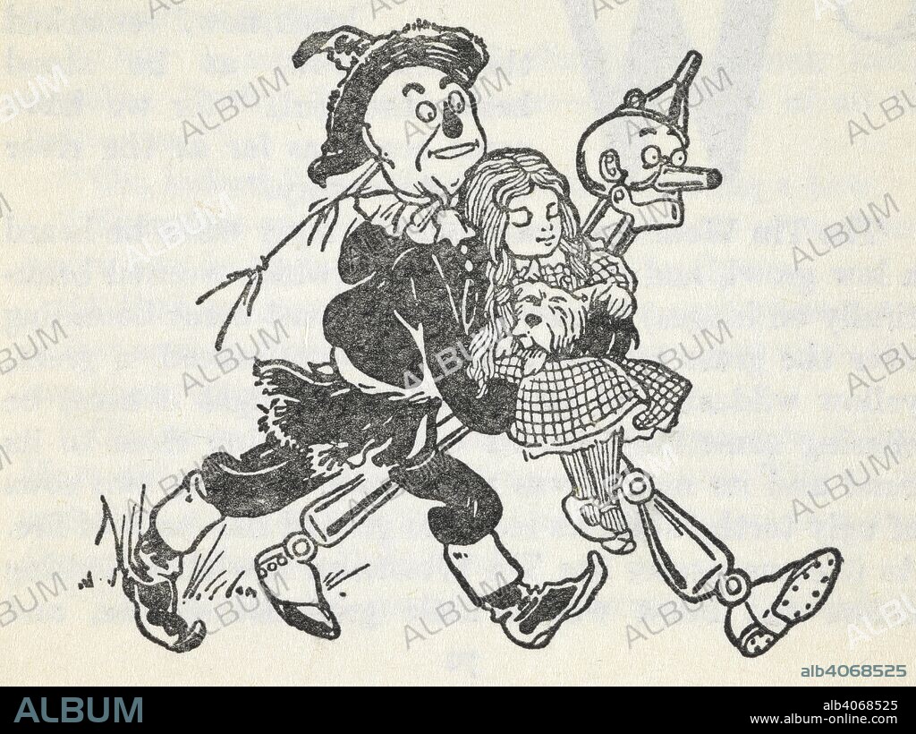 LYMAN FRANK BAUM and PERCY ALEXANDER LEASON. The scarecrow and the tin woodman carrying a sleeping Dorothy and Toto out of the deadly poppy field. The Wizard of Oz, etc. London : Hutchinson & Co., [1926]. Source: 12808.gg.18 page 69. Language: English.