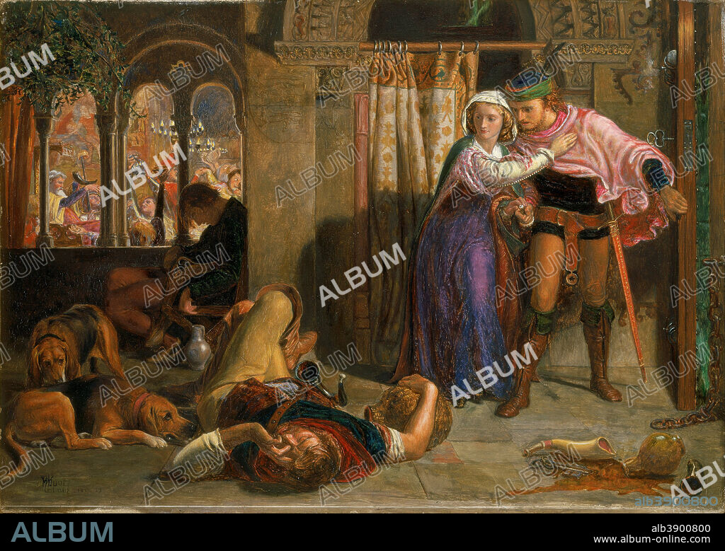WILLIAM HOLMAN HUNT. The flight of Madeline and Porphyro during the drunkenness attending the revelry (The Eve of St. Agnes). Date/Period: 1847 - 1857. Painting. Oil on panel. Height: 252 mm (9.92 in); Width: 355 mm (13.97 in).