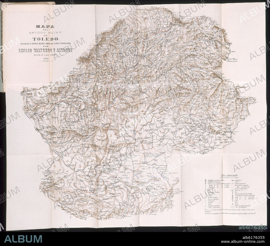 VALVERDE ALVAREZ EMILIO. MAPA DEL ANTIGUO REINO DE TOLEDO - PROVINCIAS DE MADRID, TOLEDO, CIUDAD REAL, CUENCA Y GUADALAJARA -  1885.