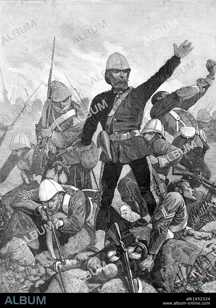 First Boer War 1880-1881 also called Transvaal War: General Sir George Colley, Governor and Commander-in Chief of Natal, at Battle of Majuba Hill, South Africa, 17 February 1881, just before he was killed 1881. British Soldier Rifle.