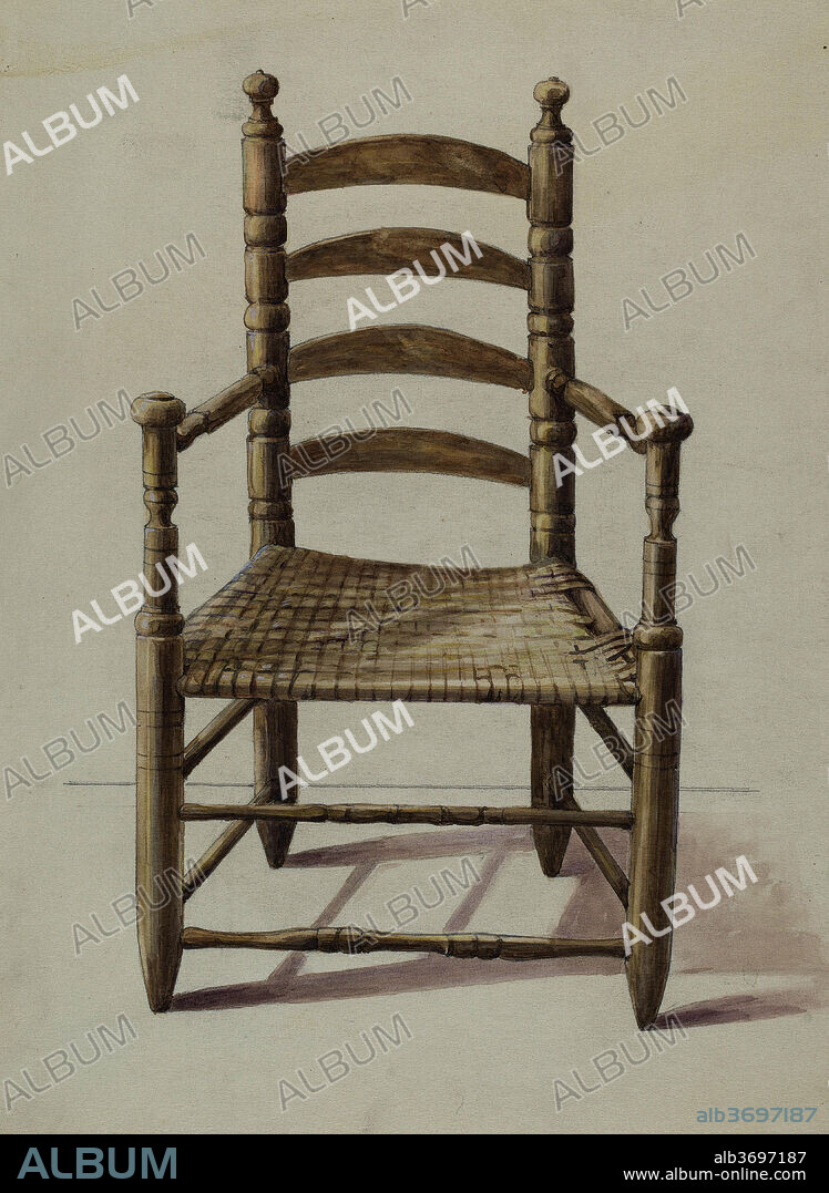 AMERICAN 20TH CENTURY. Ladder Back Chair. Dated: 1935/1942. Dimensions: overall: 29.3 x 22.7 cm (11 9/16 x 8 15/16 in.)  Original IAD Object: none given. Medium: watercolor, colored pencil, graphite and some heightening on paperboard.