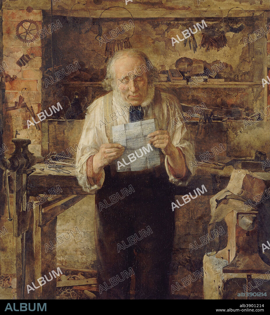 JAMES CAMPBELL. News from My Lad. Date/Period: 1858 - 1859. Painting. Oil on canvas. Height: 543 mm (21.37 in); Width: 495 mm (19.48 in).