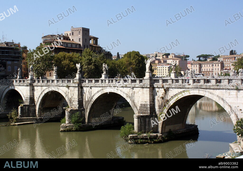 The Ponte Sant'Angelo, (Formerly called the Aelian Bridge) a bridge spanning the Tiber in Rome, Italy. It was completed in 134 AD by Roman Emperor Hadrian, and it links the city centre to his former mausoleum, which is now the Castel Sant'Angelo. the bridge is adorned with colossal statues of angels holding the instruments of passion.
