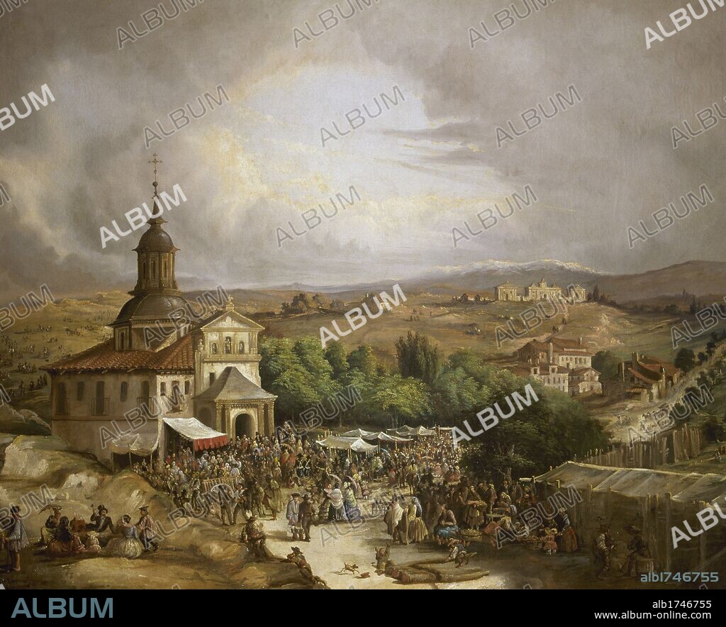 ARTE S. XIX. ESPAÑA. "PRADERA DE SAN ISIDRO". Pintura anónima realizada hacia el año 1850. Museo Municipal. Madrid.