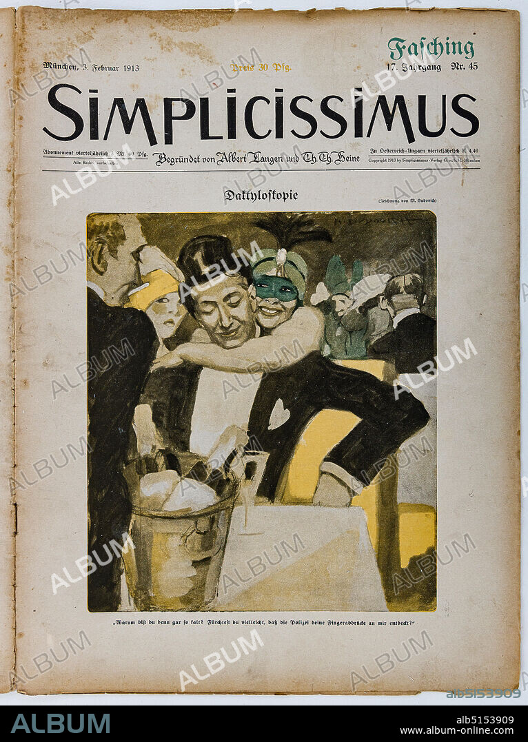 Simplicissimus, n.45, Illustration by Marcello Dudovich for the cover of the satirical - humorous magazine, 1913, letterpress print.