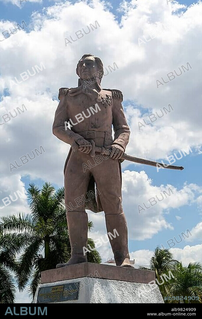 Statue sculpture of Capitan de Fragata Pedro Sainz de Baranda y Barreiro died 1845; Campeche city; Campeche State; Mexico; Central America.