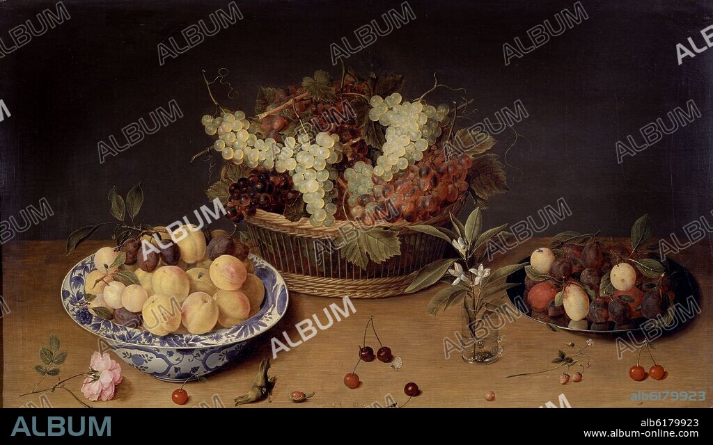 ISAAC SOREAU. Fruit and Flowers - 17th century - oil on canvas - Flemish Baroque.