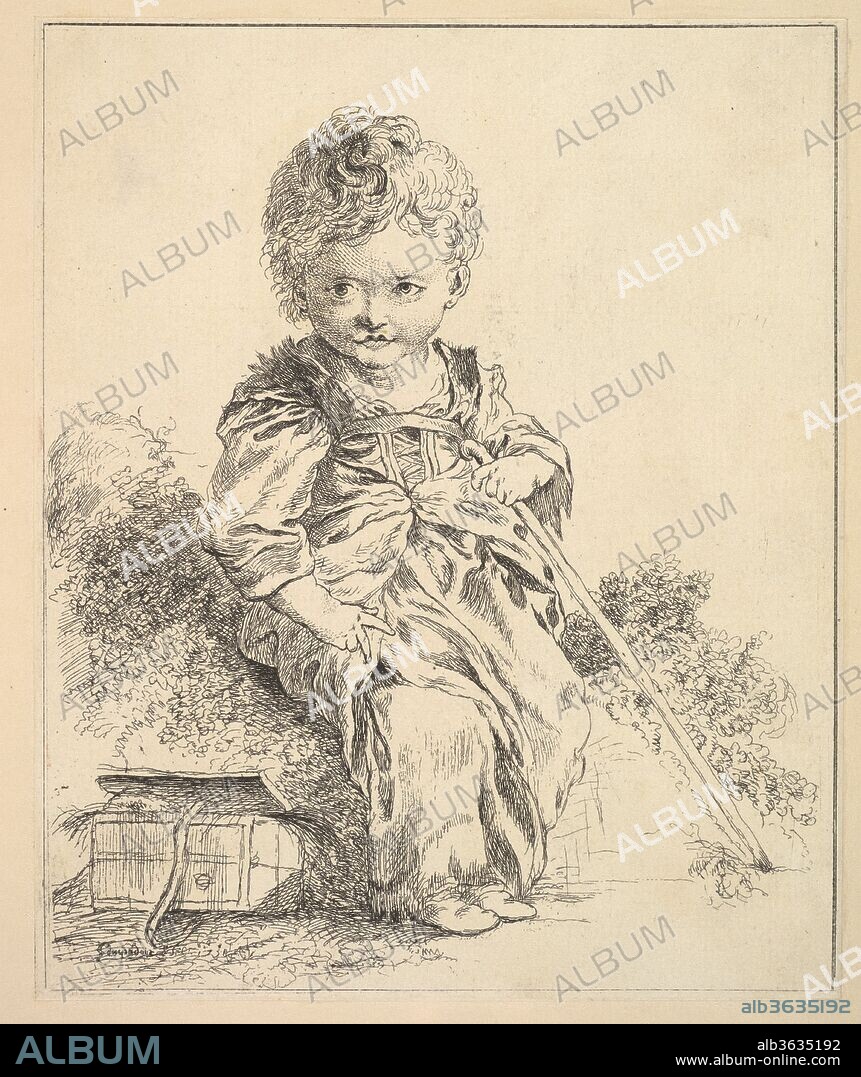 Un enfant assis sur une motte de terre (An enfant seated on a clod of earth), after Le Petit Savoyard by François Boucher, from Suite d'estampes gravées par madame la marquise de Pompadour d'après les pierres gravées de Guay, graveur du Roi. Artist: After François Boucher (French, Paris 1703-1770 Paris); Madame la Marquise de Pompadour (French, Paris 1721-1764 Versailles). Dimensions: Sheet: 7 1/8 × 5 13/16 in. (18.1 × 14.8 cm). Series/Portfolio: Suite d'estampes gravées par madame la marquise de Pompadour d'après les pierres gravées de Guay, graveur du Roi. Date: 1751.