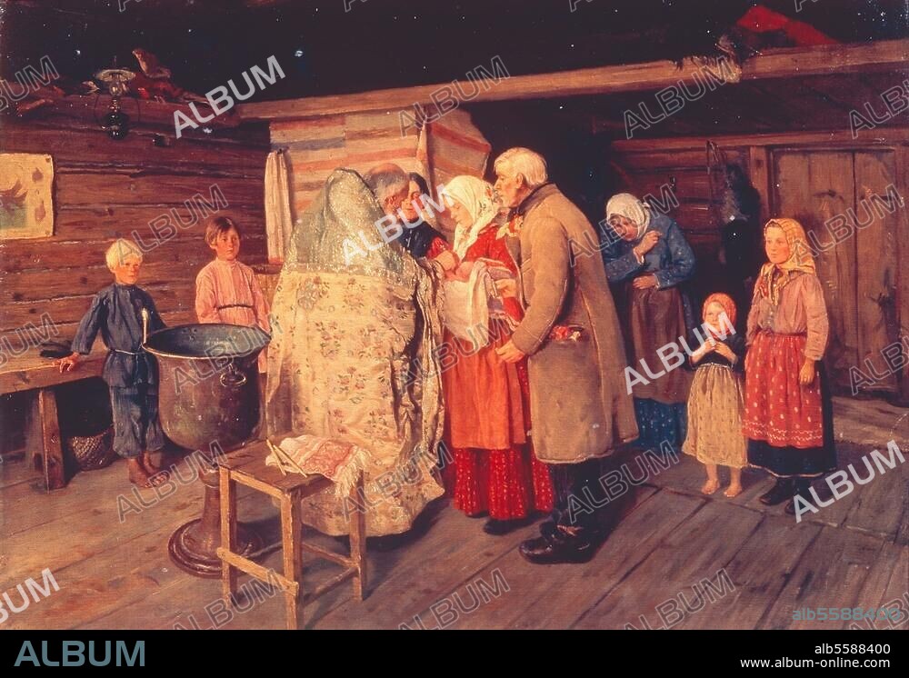 KONSTANTIN ALEXEJEWITSCH KOROWIN. Korowin, Konstantin Alexejewitsch. 1861-1939. "Die Taufe", 1896. Öl auf Leinwand, 50 × 68 cm. Moskau, Staatliche Tretjakow-Galerie.