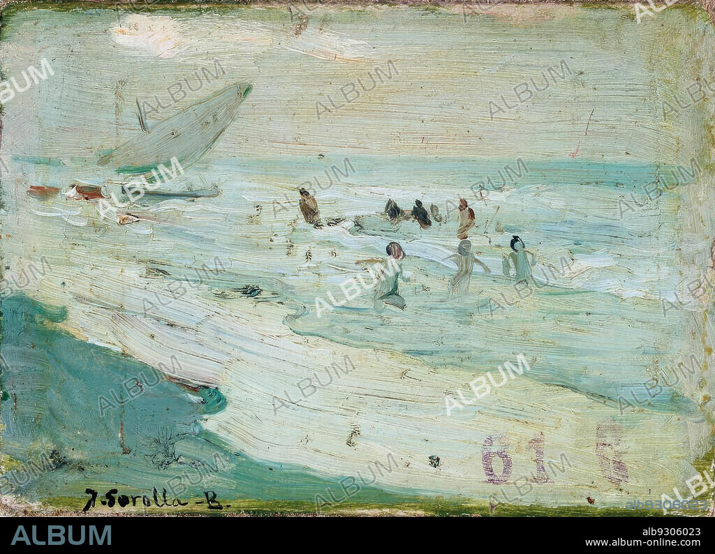JOAQUIN SOROLLA. Joaquín Sorolla/ Escena de playa, 1900. Óleo sobre lienzo. 8,60x 12 cm.
