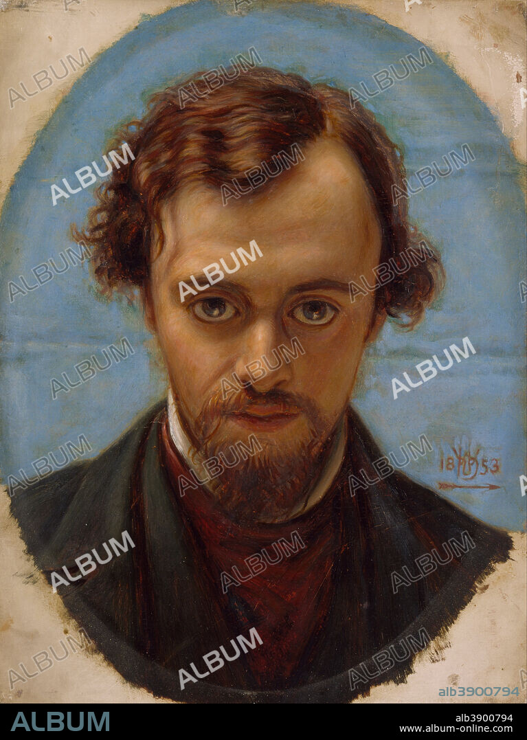 WILLIAM HOLMAN HUNT. Portrait of Dante Gabriel Rossetti at 22 years of Age. Date/Period: 1882/1883. Painting. Oil on panel. Width: 229 mm. Height: 302 mm.