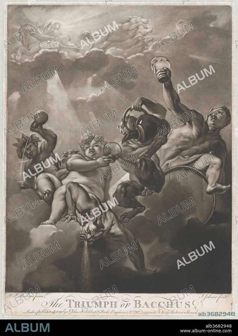 The Triumph of Bacchus. Artist: After Peter Paul Rubens (Flemish, Siegen 1577-1640 Antwerp); Isaac Jehner (British, London 1750-1818). Dimensions: Plate: 13 1/16 × 9 1/2 in. (33.2 × 24.2 cm)
Sheet (Trimmed): 13 1/4 × 9 13/16 in. (33.6 × 24.9 cm). Date: 1776.