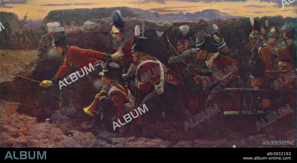 'The Forlorn Hope At Badajos', 1906. British troops at the Siege of Badajoz, Spain, in 1812 during the Peninsular War. From Cassell's Illustrated History of England, Vol. V. [Cassell and Company, Limited, London, Paris, New York & Melbourne, 1906].