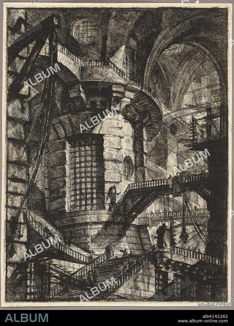 The Round Tower, plate 3 from the second edition of Carceri d'invenzione (Imaginary Prisons). Giovanni Battista Piranesi; Italian, 1720-1778. Date: 1761-1765. Dimensions: 542 x 410 mm (image); 549 x 416 mm (plate); 561 x 425 mm (sheet). Etching, engraving, sulphur tint, and burnishing in black on ivory laid paper. Origin: Italy.