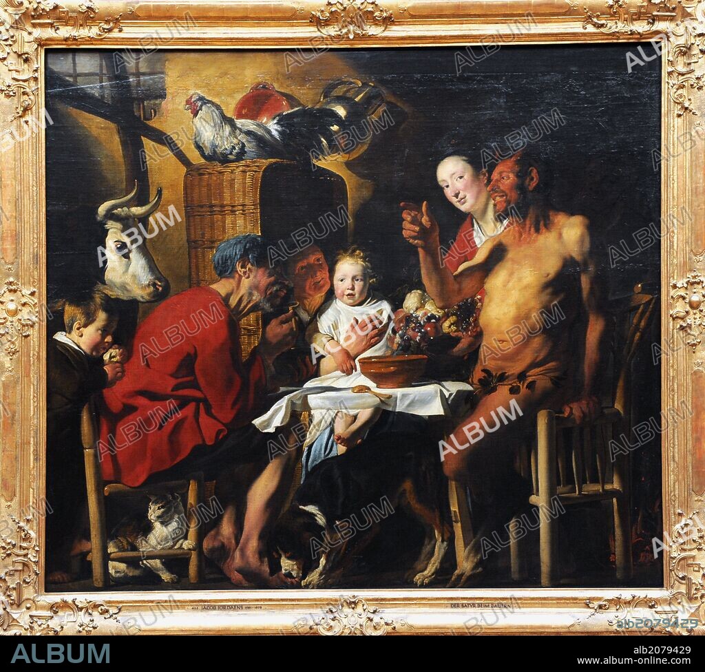 ARTE BARROCO. FLANDES. Jacob Jordaens (1593-1678). Pintor barroco flamenco. "El sátiro y el campesino". 1620-1621. Alte Pinakothek (Pinacoteca Antigua). Munich. Alemania. Europa.