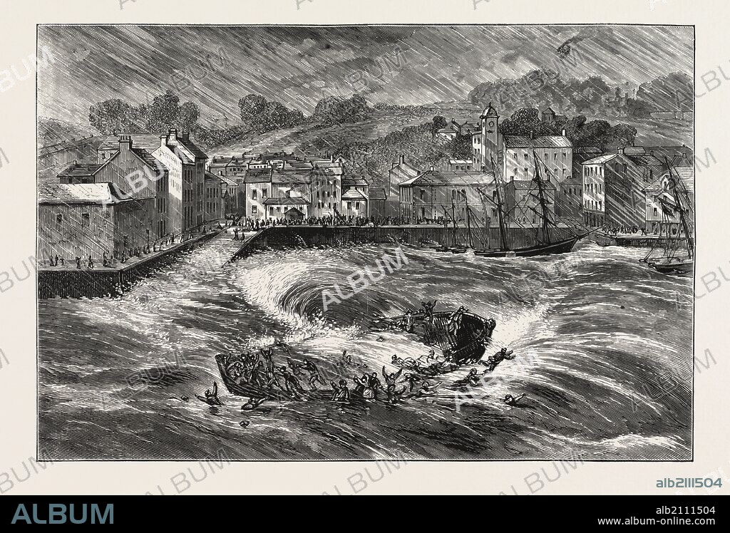 THE FATAL FERRY-BOAT ACCIDENT IN YOUGHAL HARBOUR, COUNTY CORK, ENGRAVING 1876, IRELAND, europe, european.
