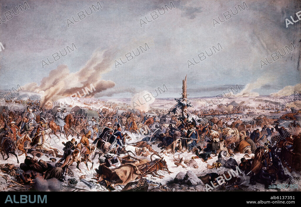 PETER VON HESS. PASO DEL RIO BERESINA POR TROPAS DE NAPOLEON EN 1812 - PINTURA DE 1844.